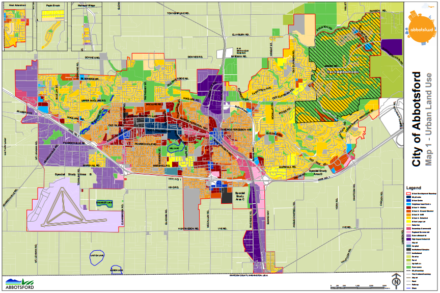 Above: A map outlining the Urban Land Use portion of the City of Abbotsford's draft OCP (Abbotsforward).