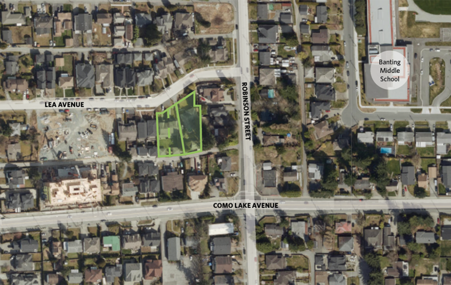 Aerial image of the 3 properties in this example