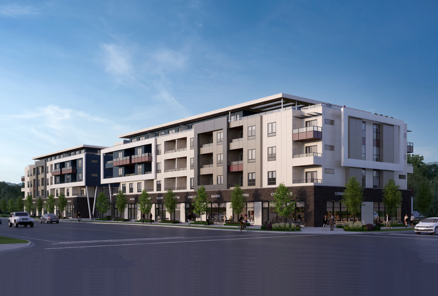 Amson Square is a new mixed-use development by Amson Group, featuring almost 22,000 square feet of pedestrian oriented retail space and 90 studio, 1 & 2 bedroom homes.